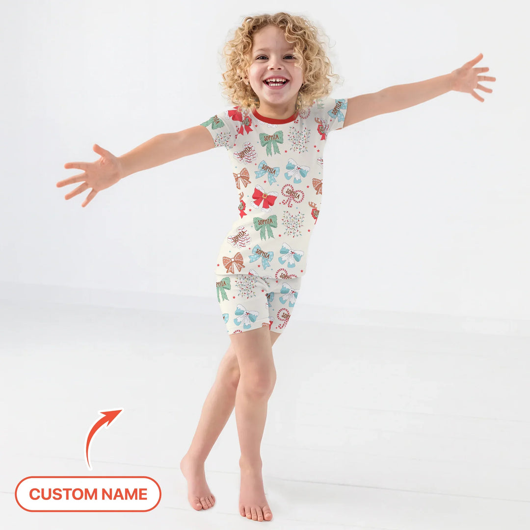 Custom Retro Bowl Christmas Two Piece Short Sleeve Shorts Pajama Set , Custom Retro Bowl Christmas Two Piece Short Sleeve Shorts Pajama Set - 12-18M