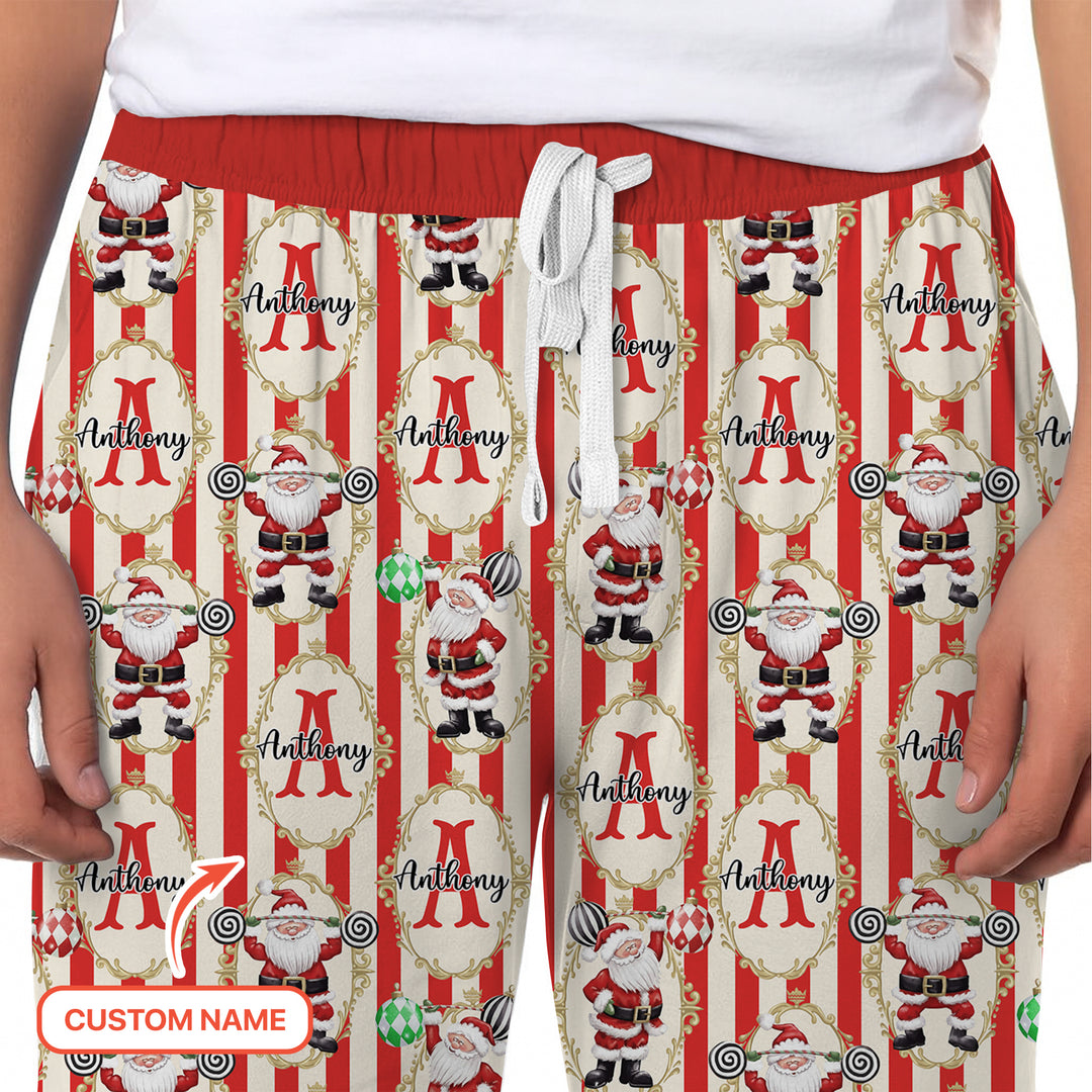 Custom Name Santa Stripes Men's Pajama Set