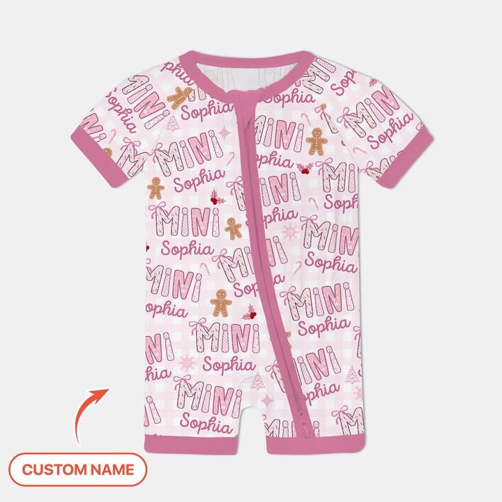 Custom Name Mama Mini Matching Christmas Shorty Zippy (Pink) , Custom Name Mama Mini Matching Christmas Shorty Zippy (Pink) - 0-3M