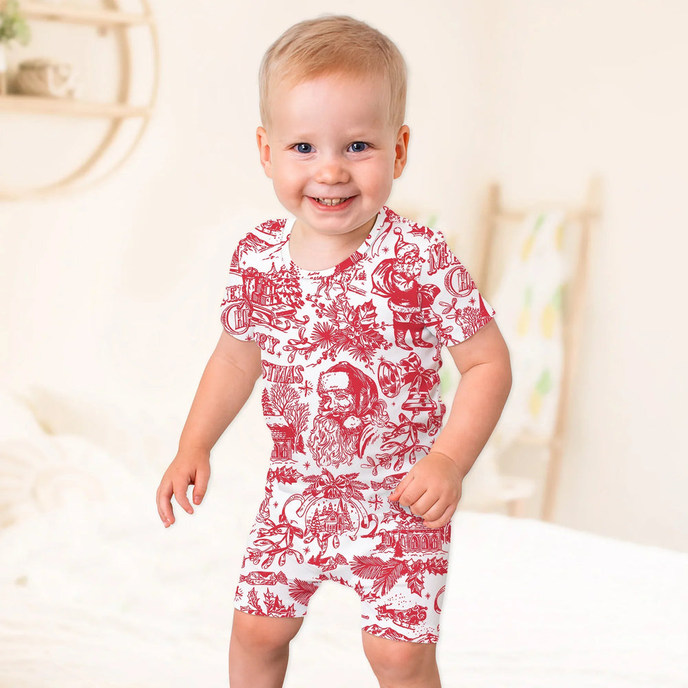 Family Christmas Chinoiserie Pajama Two Piece Short Sleeve Shorts Pajama Set , Family Christmas Chinoiserie Pajama Two Piece Short Sleeve Shorts Pajama Set - 12-18M