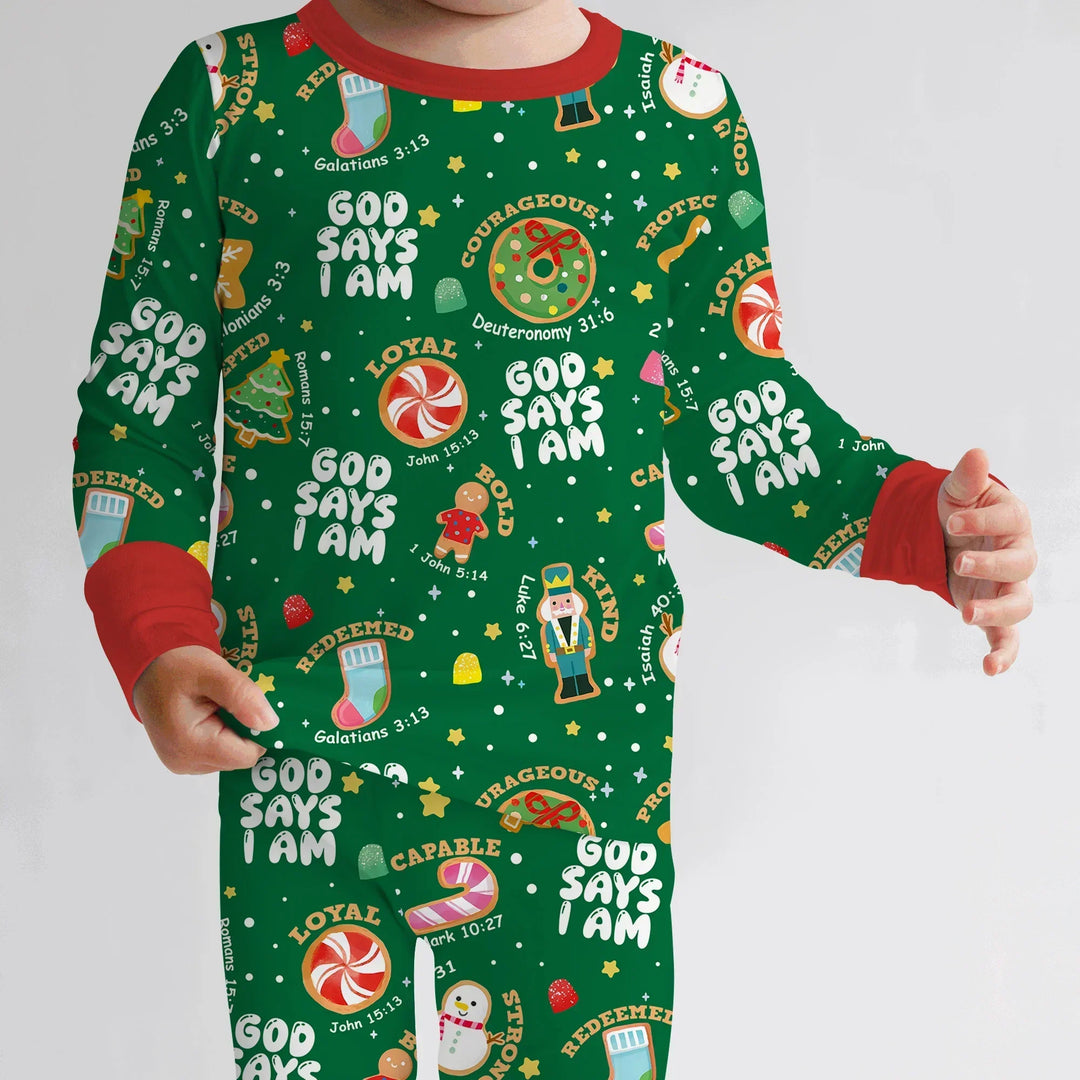 Merry Christmas God Says I Am Boy Two Piece Long Sleeve Pajama Set , Merry Christmas God Says I Am Boy Two Piece Long Sleeve Pajama Set - 12-18M