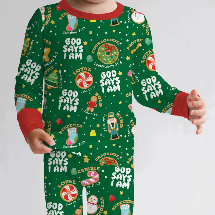 Merry Christmas God Says I Am Boy Two Piece Long Sleeve Pajama Set , Merry Christmas God Says I Am Boy Two Piece Long Sleeve Pajama Set - 12-18M