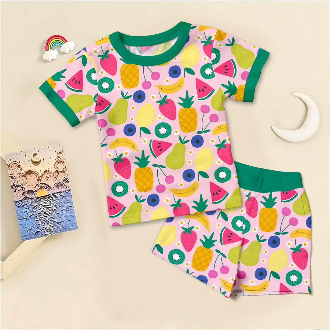 Summer Fruits Two Piece Short Sleeve Shorts Pajama Set , Summer Fruits Two Piece Short Sleeve Shorts Pajama Set - 12-18M