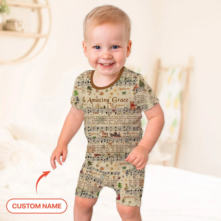 Amazing Grace Custom Name Two Piece Short Sleeve Shorts Pajama Set