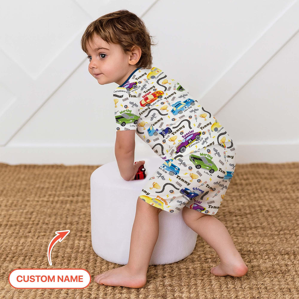 Racing Fun God Says I Am Custom Name Two Piece Short Sleeve Shorts Pajama Set , Racing Fun God Says I Am Custom Name Two Piece Short Sleeve Shorts Pajama Set - 12-18M
