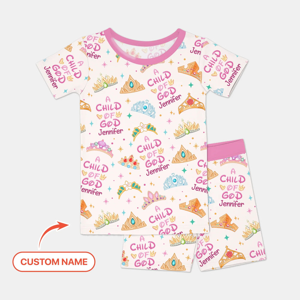 Princess A Child Of God Custom Name Two Piece Short Sleeve Shorts Pajama Set , Princess A Child Of God Custom Name Two Piece Short Sleeve Shorts Pajama Set - 12-18M