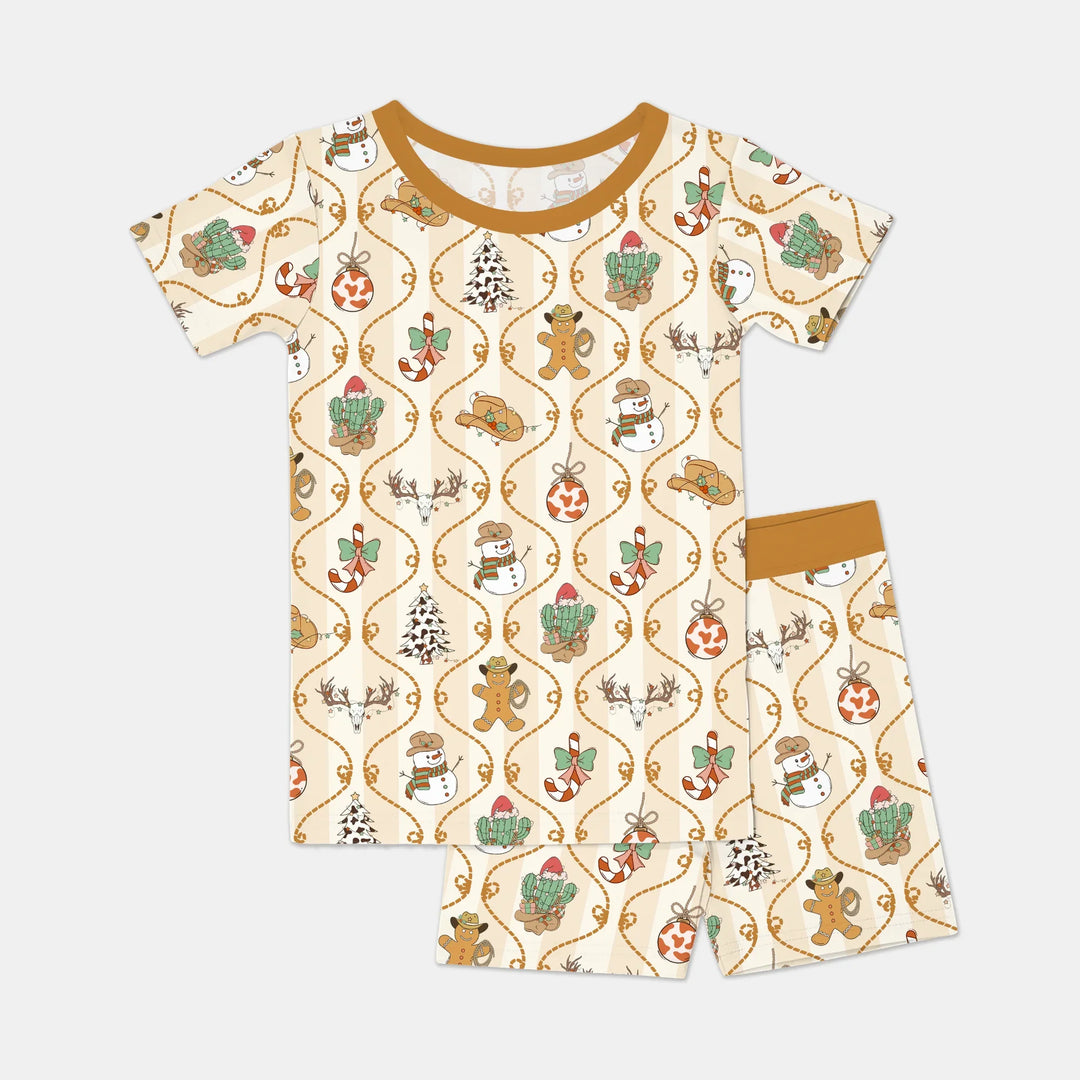Howdy Christmas Two Piece Short Sleeve Shorts Pajama Set , Howdy Christmas Two Piece Short Sleeve Shorts Pajama Set - 12-18M