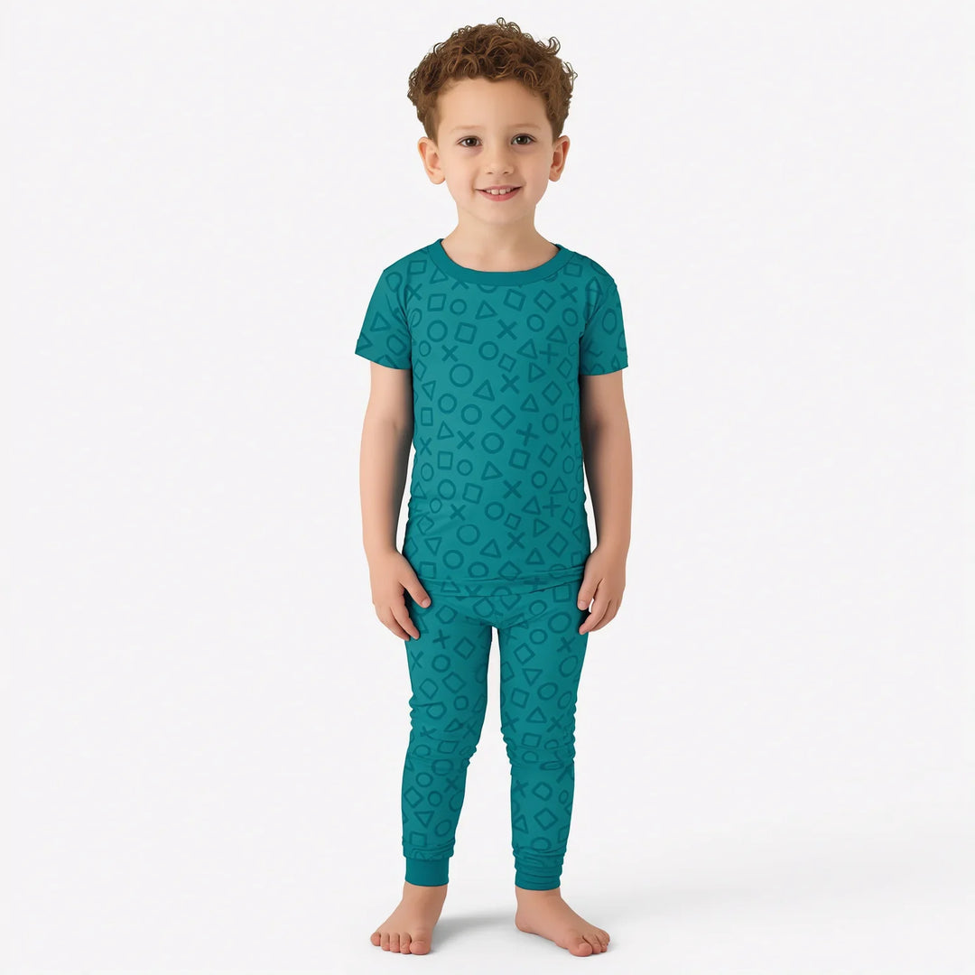 XOXO Shapes Two Piece Short Sleeve Shorts Pajama Set Boy Version , XOXO Shapes Two Piece Short Sleeve Shorts Pajama Set Boy Version - 12-18M