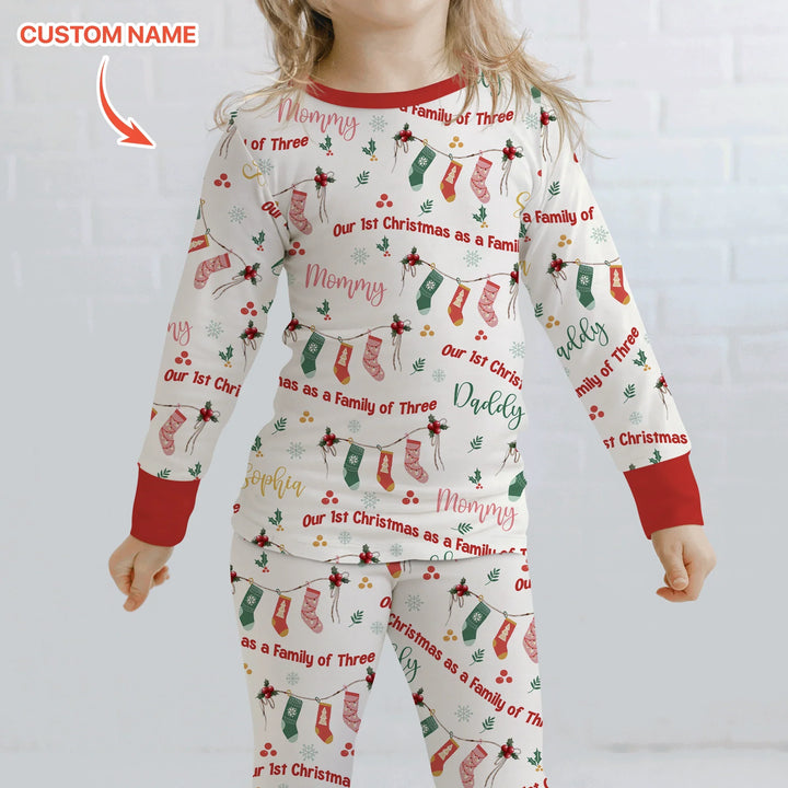 Custom Name Family Christmas Stockings Two Piece Long Sleeve Pajama Set , Custom Name Family Christmas Stockings Two Piece Long Sleeve Pajama Set - 12-18M