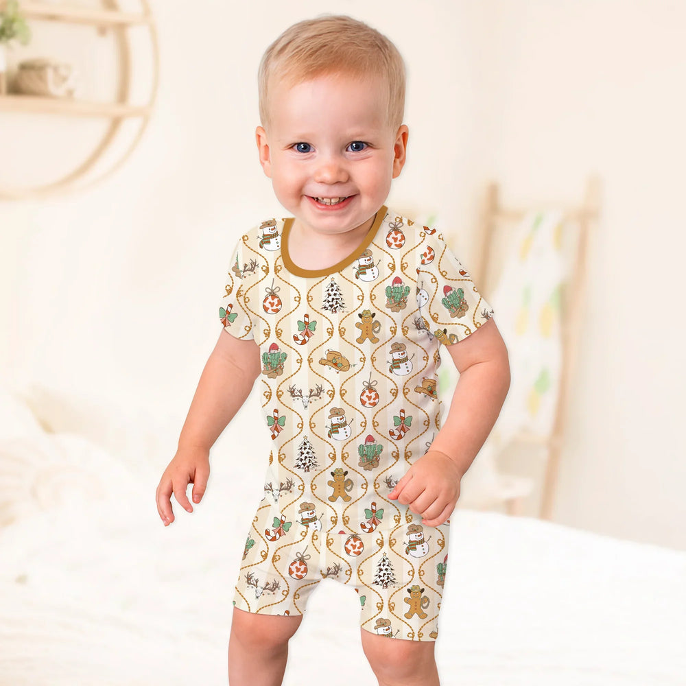 Howdy Christmas Two Piece Short Sleeve Shorts Pajama Set , Howdy Christmas Two Piece Short Sleeve Shorts Pajama Set - 12-18M