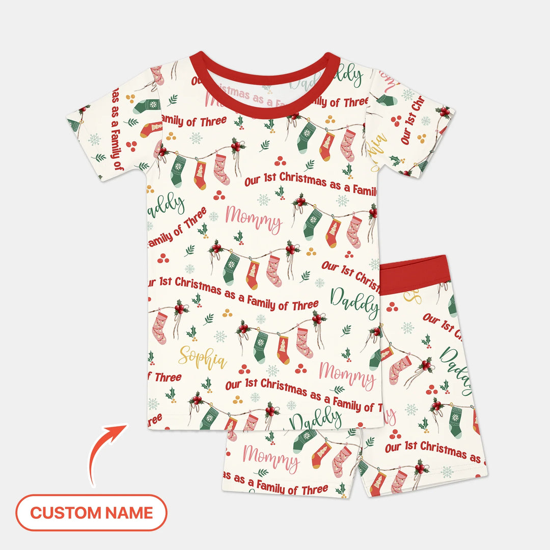 Custom Name Family Christmas Stockings Two Piece Short Sleeve Shorts Pajama Set , Custom Name Family Christmas Stockings Two Piece Short Sleeve Shorts Pajama Set - 12-18M