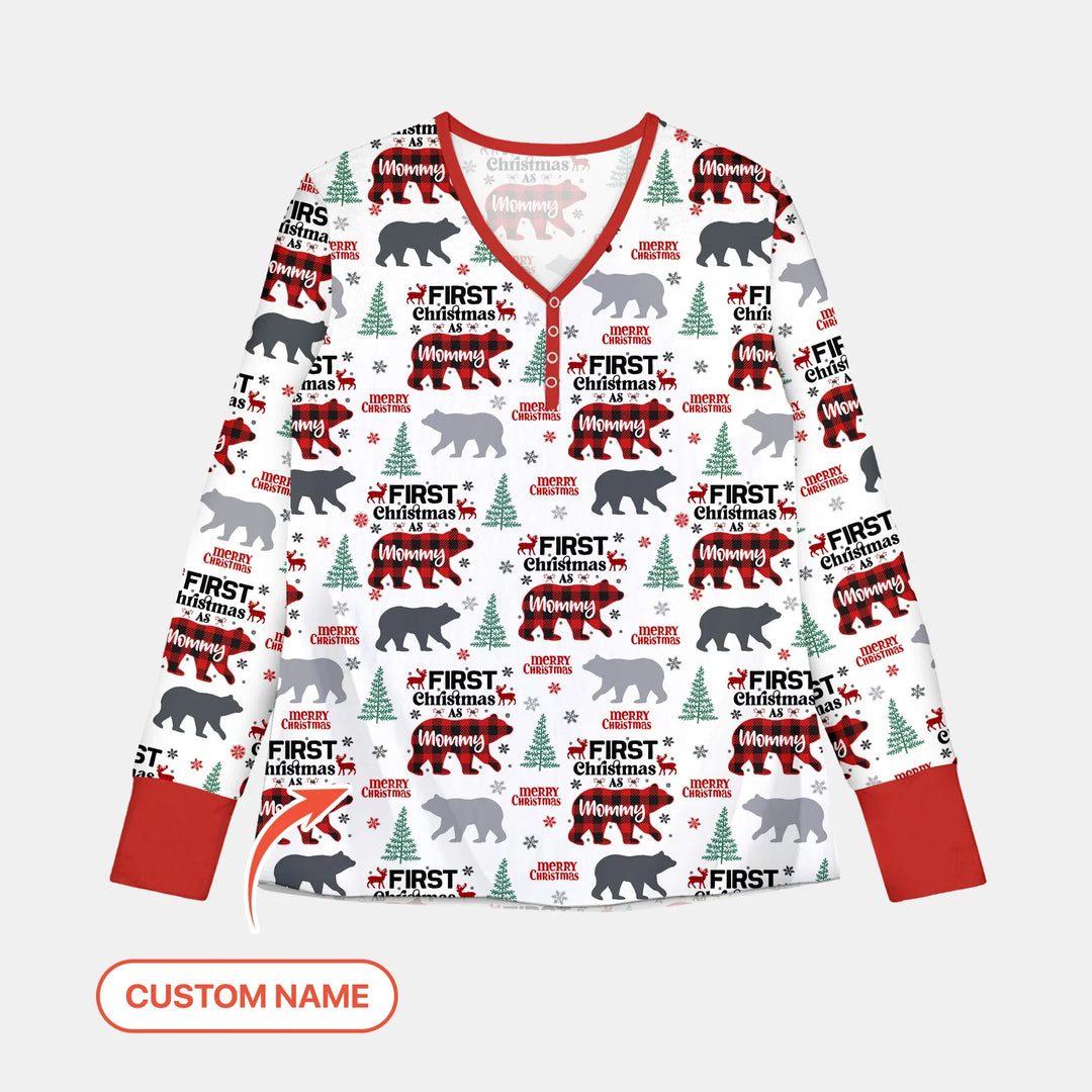 Family Bear First Christmas Women Pajama Set