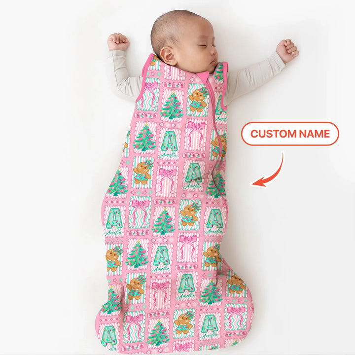 Custom Name "Merry Pink Christmas" Sleep Bag , Custom Name "Merry Pink Christmas" Sleep Bag - XS / 0.5 TOG