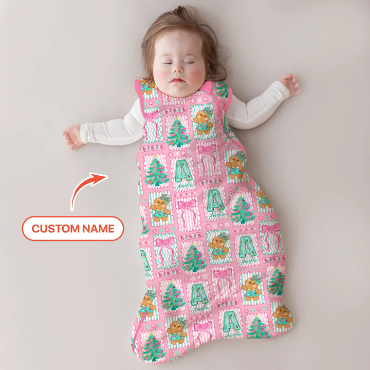Custom Name "Merry Pink Christmas" Sleep Bag , Custom Name "Merry Pink Christmas" Sleep Bag - XS / 0.5 TOG