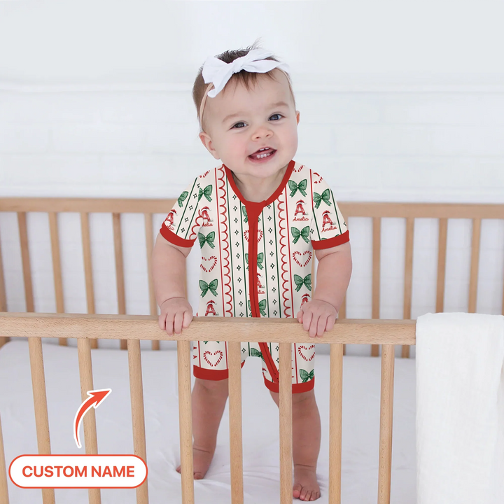 Custom Name Christmas Stripes Shorty Zippy , Custom Name Christmas Stripes Shorty Zippy - 0-3M