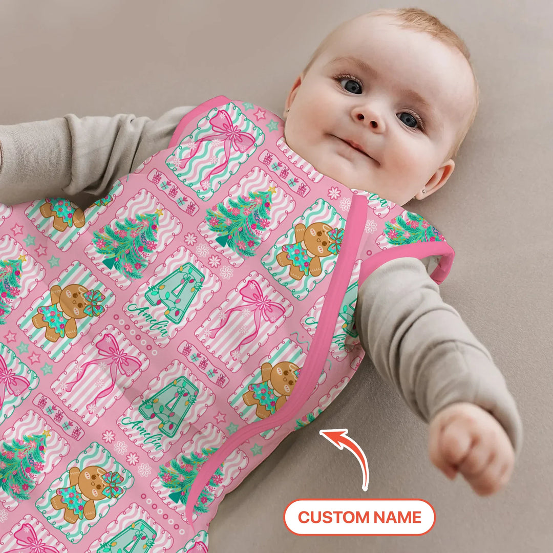 Custom Name "Merry Pink Christmas" Sleep Bag , Custom Name "Merry Pink Christmas" Sleep Bag - XS / 0.5 TOG