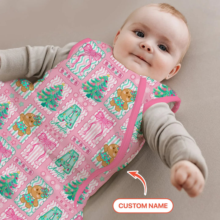 Custom Name "Merry Pink Christmas" Sleep Bag , Custom Name "Merry Pink Christmas" Sleep Bag - XS / 0.5 TOG