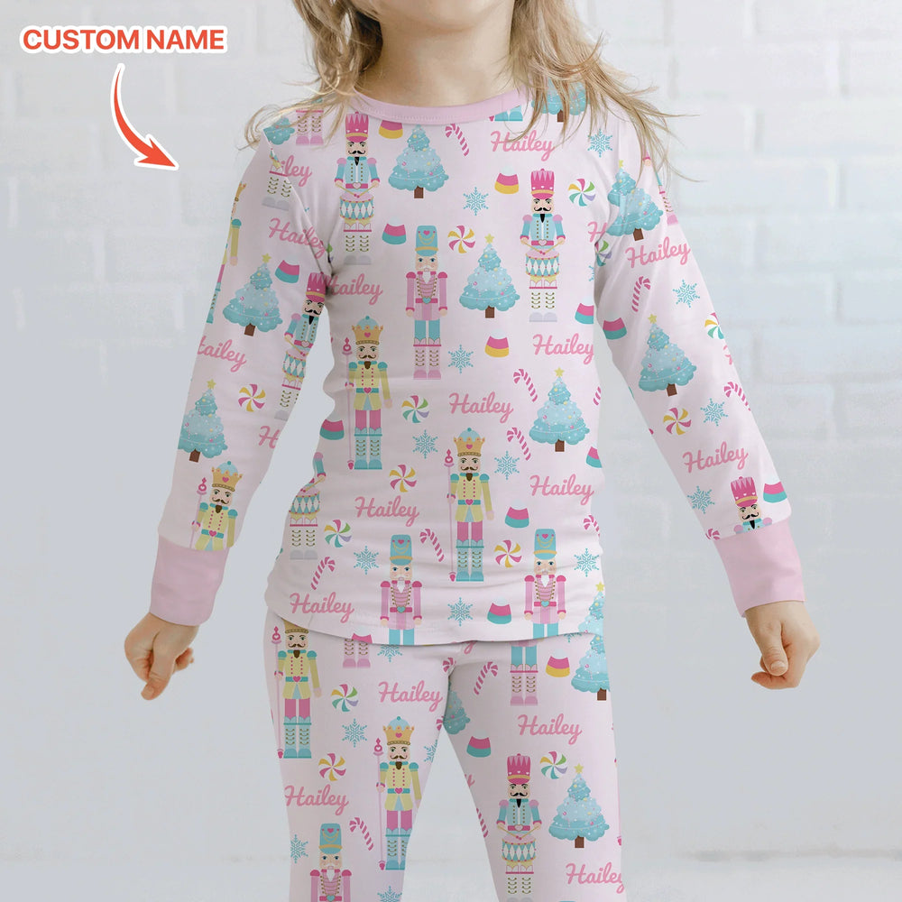 Nutcracker Parade Custom Name Girl Two Piece Long Sleeve Pajama Set , Nutcracker Parade Custom Name Girl Two Piece Long Sleeve Pajama Set - 12-18M