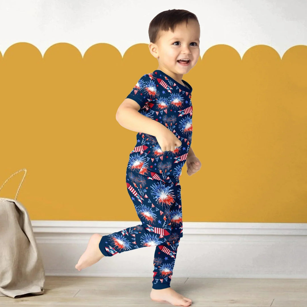 Firework Two Piece Short Sleeve Pajama Set , Firework Two Piece Short Sleeve Pajama Set - 12-18M