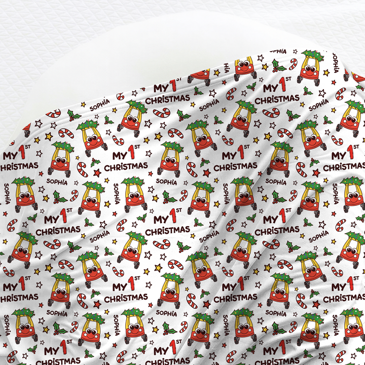 Custom Name Baby Car My 1st Christmas Swaddle Blanket