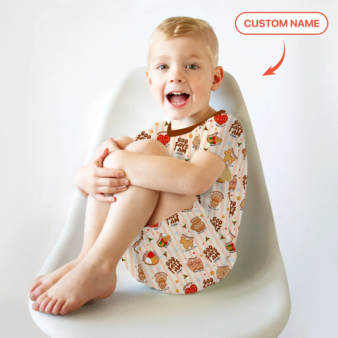 Christmas Mexican Cookies Custom Name For Boys Two Piece Short Sleeve Shorts Pajama Set , Christmas Mexican Cookies Custom Name For Boys Two Piece Short Sleeve Shorts Pajama Set - 12-18M
