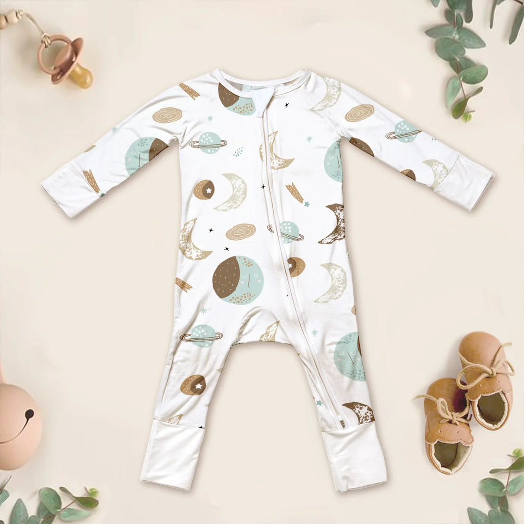 Bamboo Luna Neutral Crescent Convertible Zippered Romper