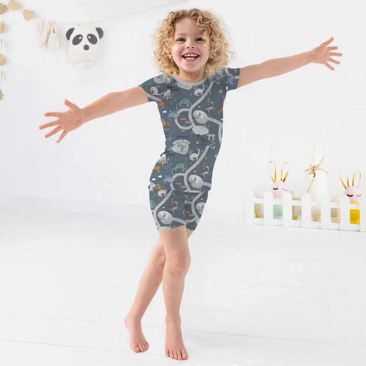 Dinosaur Route Map Two Piece Short Sleeve Shorts Pajama Set , Dinosaur Route Map Two Piece Short Sleeve Shorts Pajama Set - 12-18M