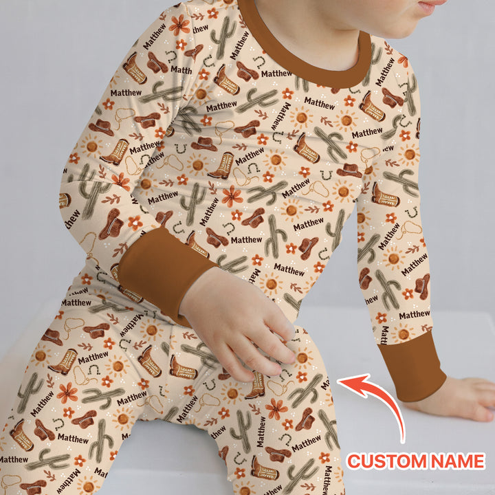 Custom Name Western Cowboy Stuff Two Piece Long Sleeve Pajama Set