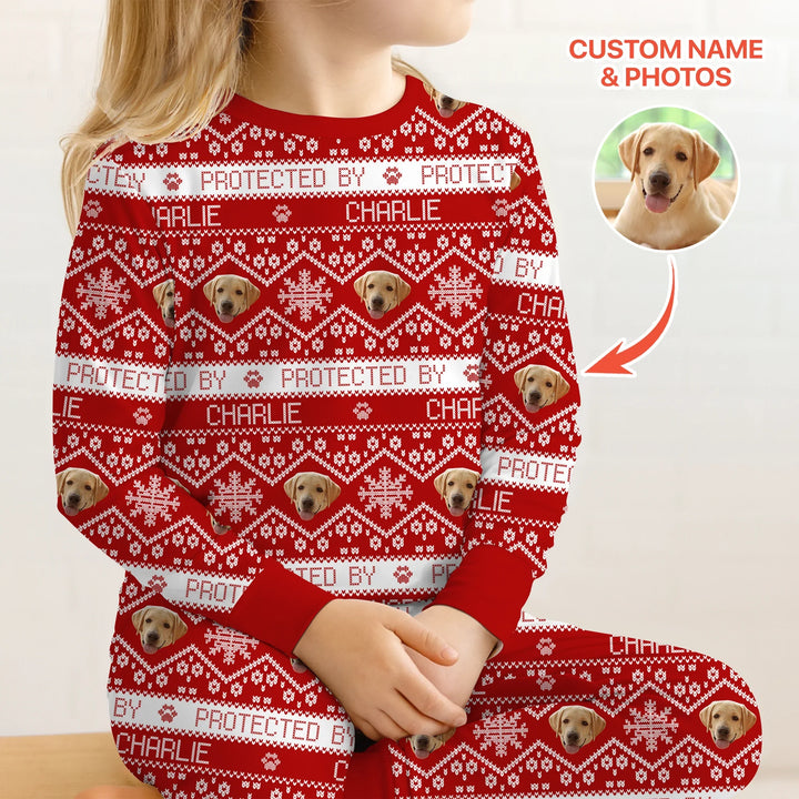 Custom Dog Photo Fair Isle Christmas Two Piece Long Sleeve Pajama Set , Custom Dog Photo Fair Isle Christmas Two Piece Long Sleeve Pajama Set - 12-18M