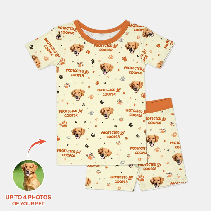 Custom Dog Photos "Protected By" Pawfect Blue Two Piece Short Sleeve Shorts Pajama Set , Custom Dog Photos "Protected By" Pawfect Blue Two Piece Short Sleeve Shorts Pajama Set - 12-18M