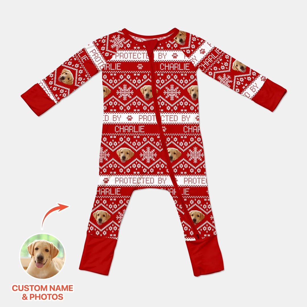 Custom Dog Photo Fair Isle Christmas Convertible Zippy , Custom Dog Photo Fair Isle Christmas Convertible Zippy - 0-3M