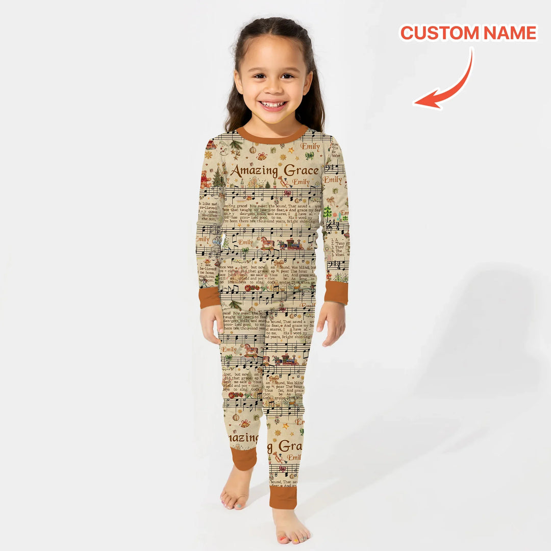 Amazing Grace Custom Name Two Piece Long Sleeve Pajama Set , Amazing Grace Custom Name Two Piece Long Sleeve Pajama Set - 12-18M