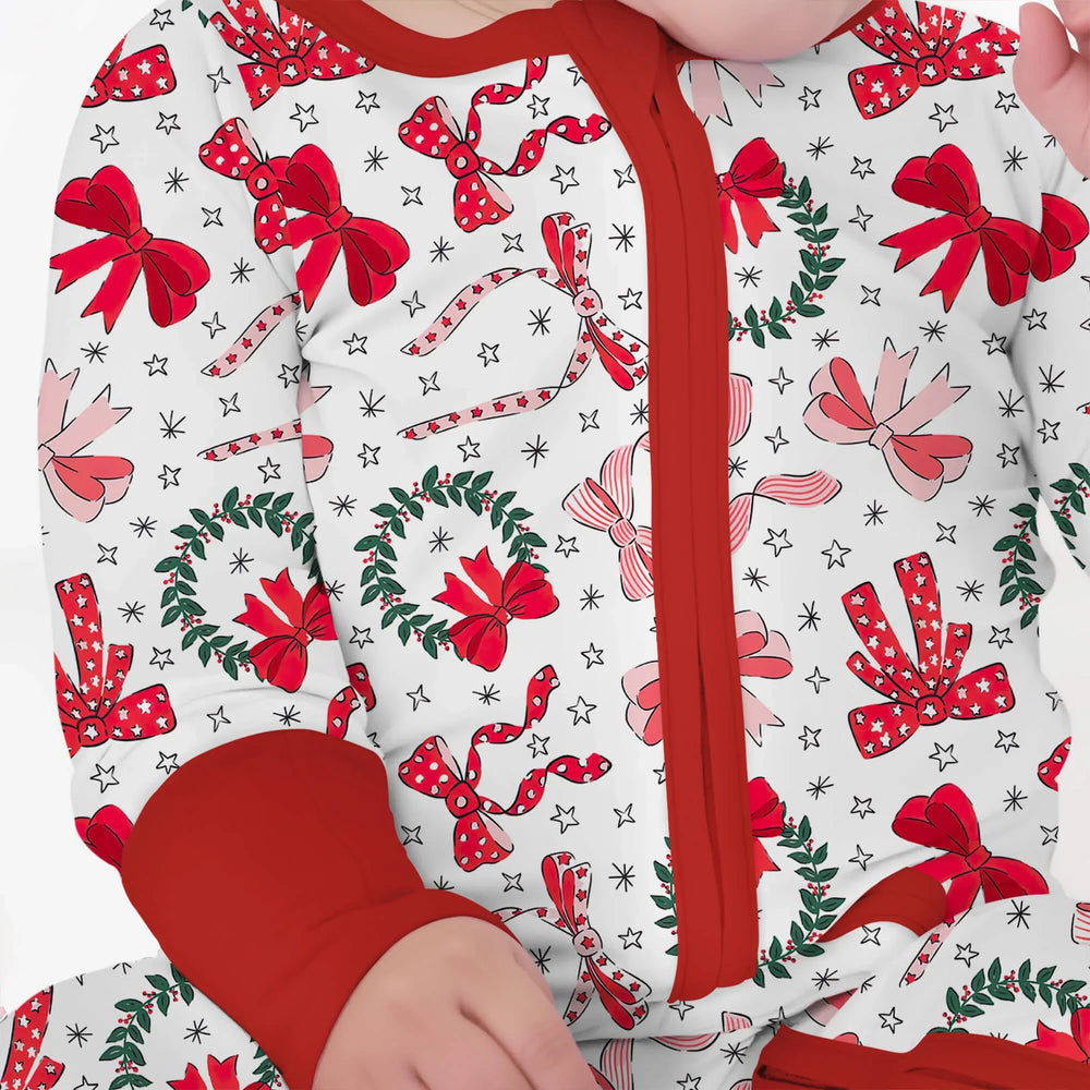 Christmas Bows Convertible Zippered Romper , Christmas Bows Convertible Zippered Romper - Newborn