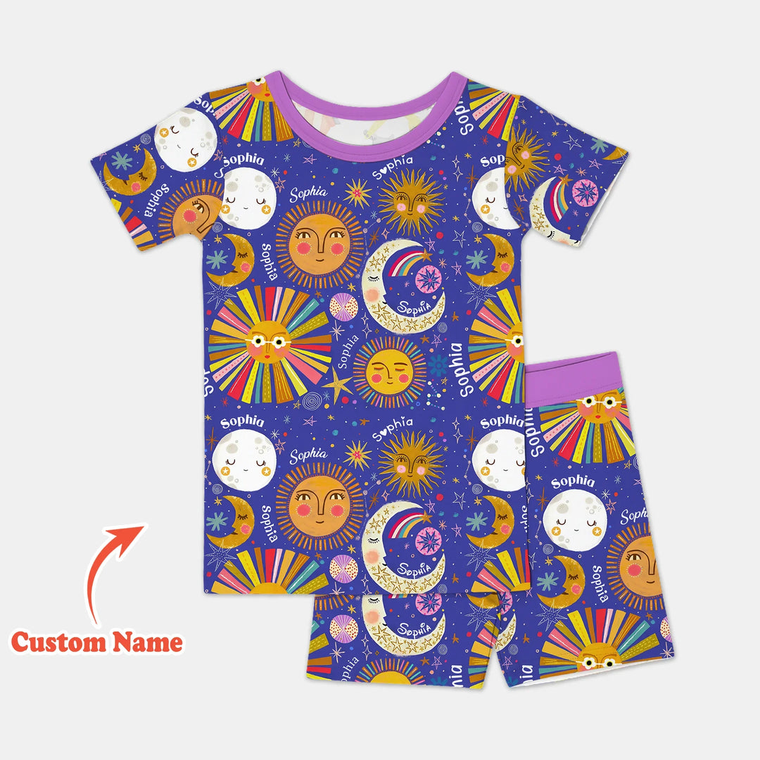 Custom Name Celestial Dream Two Piece Short Sleeve Shorts Pajama Set , Custom Name Celestial Dream Two Piece Short Sleeve Shorts Pajama Set - 12-18M