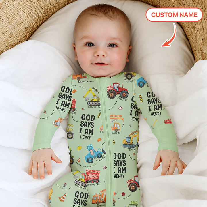 Custom Name God Says I Am Boy Two Piece Long Sleeve Pajama Set , Custom Name God Says I Am Boy Two Piece Long Sleeve Pajama Set - 12-18M