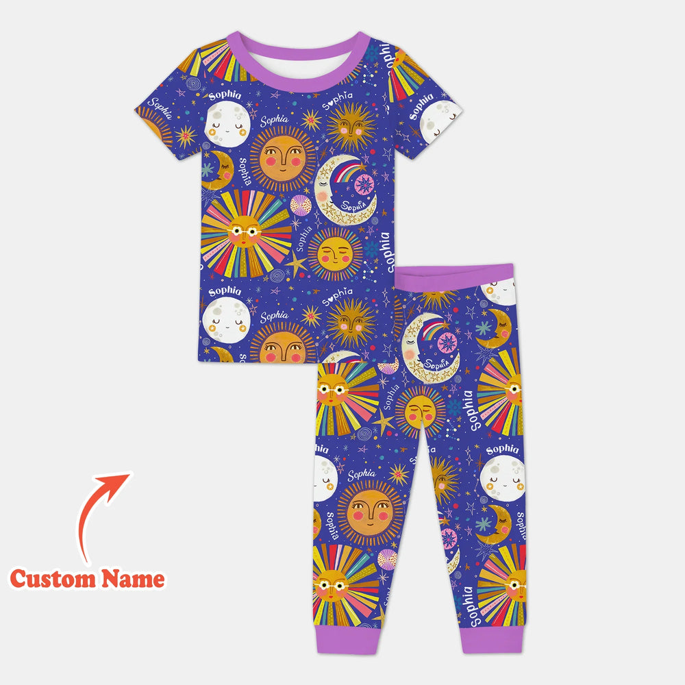 Custom Name Celestial Dream Two Piece Short Sleeve Pajama Set , Custom Name Celestial Dream Two Piece Short Sleeve Pajama Set - 12-18M