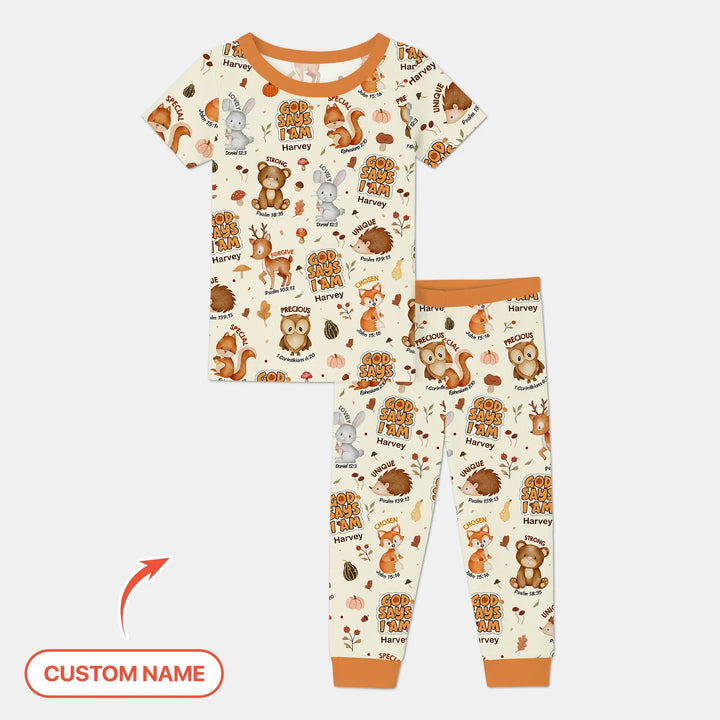 God Says I Am Autumn Faith Two Piece Short Sleeve Pajama Set , God Says I Am Autumn Faith Two Piece Short Sleeve Pajama Set - 12-18M