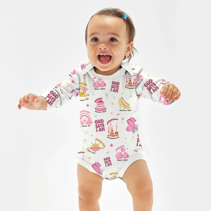 God Says I Am Girl BodySuit , God Says I Am Girl BodySuit - White / Long Sleeve / Newborn