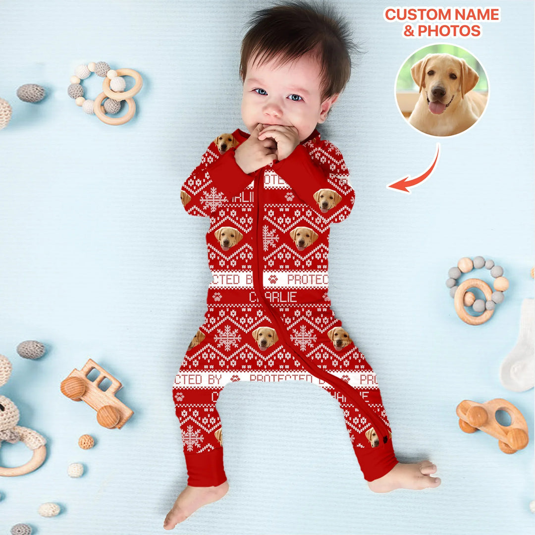 Custom Dog Photo Fair Isle Christmas Convertible Zippy , Custom Dog Photo Fair Isle Christmas Convertible Zippy - 0-3M