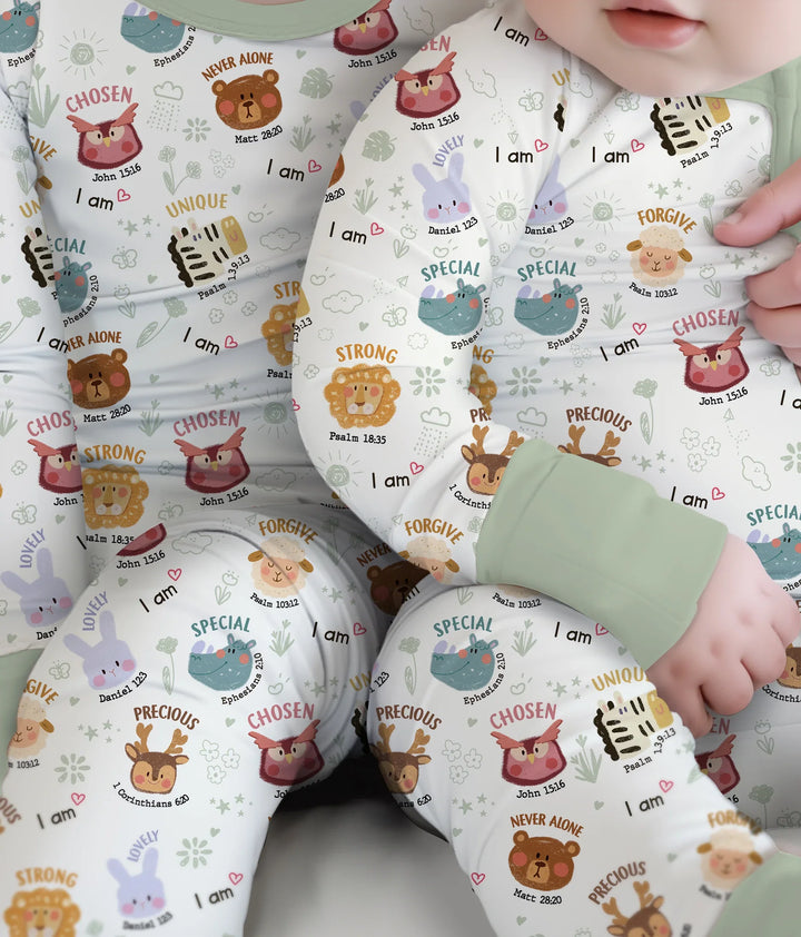 God’s Little Zoo Custom Name Two Piece Long Sleeve Pajama Set , God’s Little Zoo Custom Name Two Piece Long Sleeve Pajama Set - 12-18M