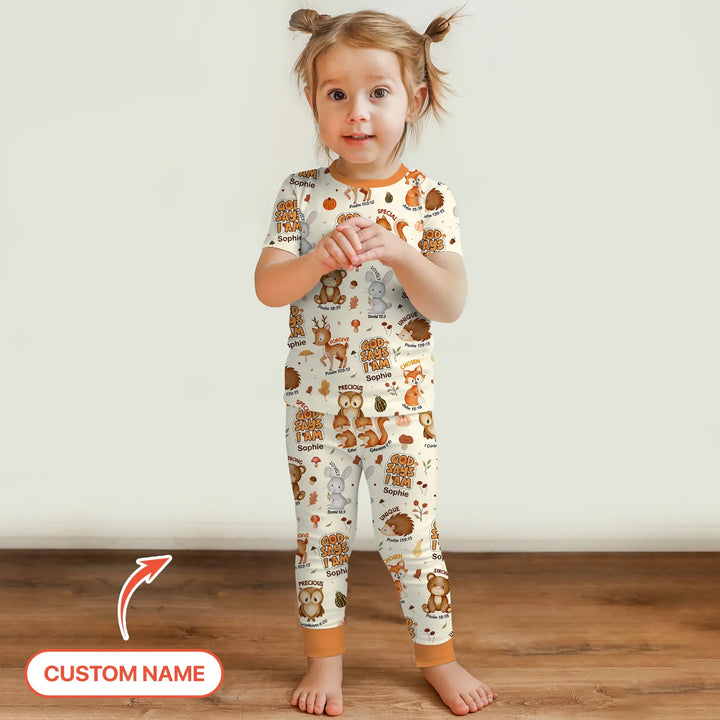 God Says I Am Autumn Faith Two Piece Short Sleeve Pajama Set , God Says I Am Autumn Faith Two Piece Short Sleeve Pajama Set - 12-18M