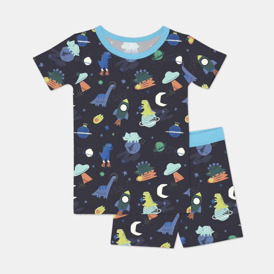 Dinosaurs Astronauts Short Sleeve Shorts Pajama Set