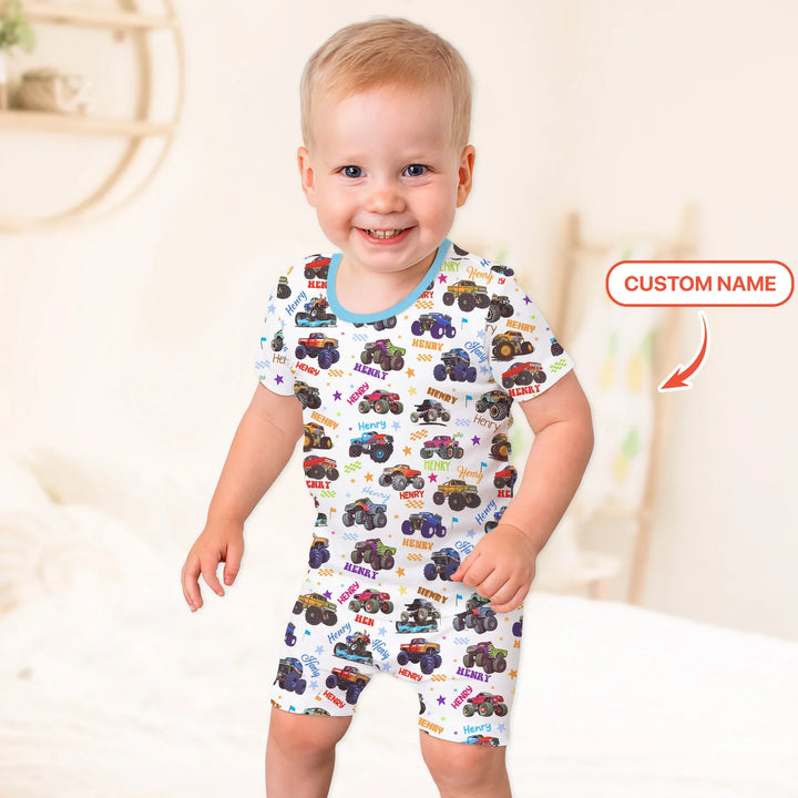 Monster Truck Custom Name Two Piece Short Sleeve Shorts Pajama Set