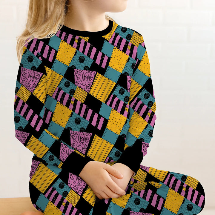 Halloween Patchwork Cartoon Two Piece Long Sleeve Pajama Set , Halloween Patchwork Cartoon Two Piece Long Sleeve Pajama Set - 12-18M
