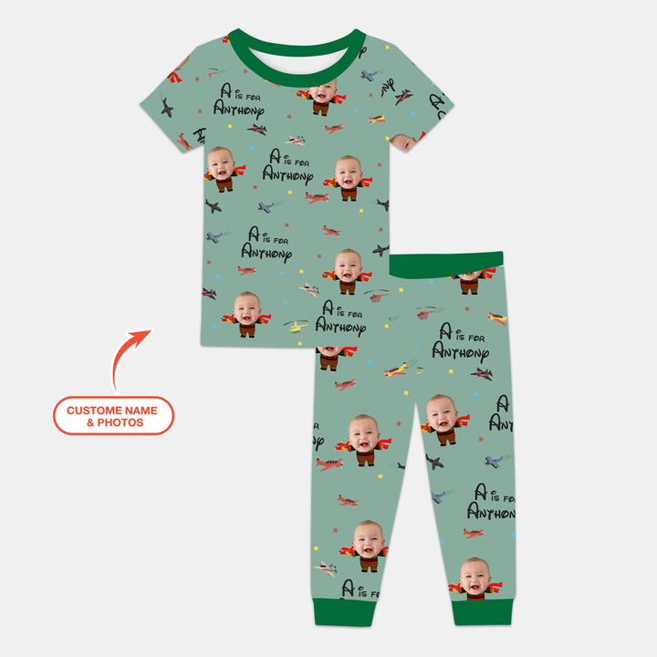 Custom Photo Face Dream Jobs Pilot Two Piece Short Sleeve Pajama Set