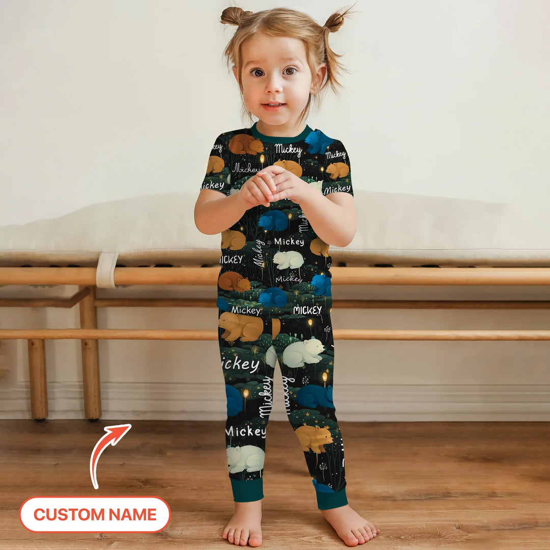Woodland Whimsy Custom Name Two Piece Short Sleeve Pajama Set , Woodland Whimsy Custom Name Two Piece Short Sleeve Pajama Set - 12-18M