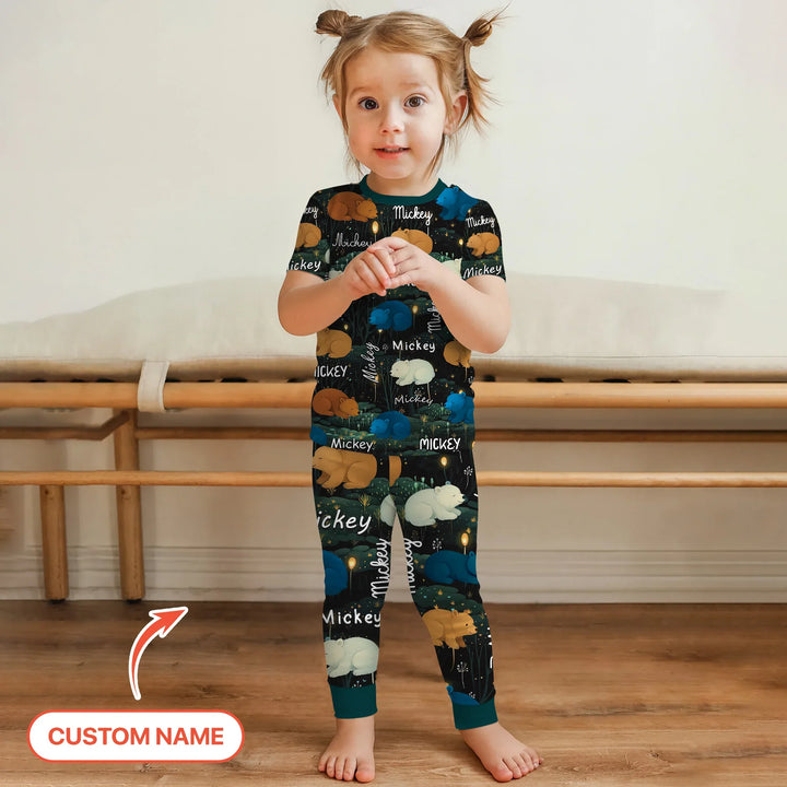 Woodland Whimsy Custom Name Two Piece Short Sleeve Pajama Set , Woodland Whimsy Custom Name Two Piece Short Sleeve Pajama Set - 12-18M