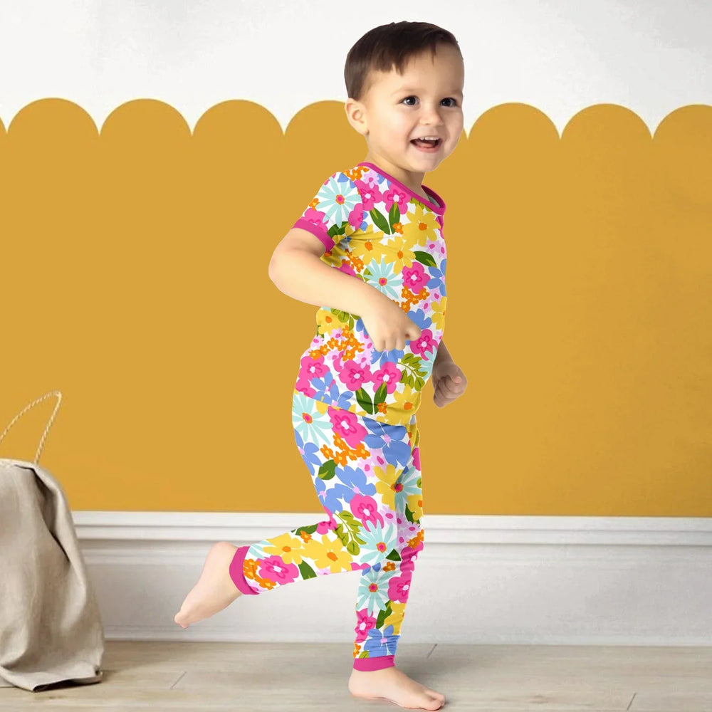 Summer Flowers Two Piece Short Sleeve Pajama Set , Summer Flowers Two Piece Short Sleeve Pajama Set - 12-18M
