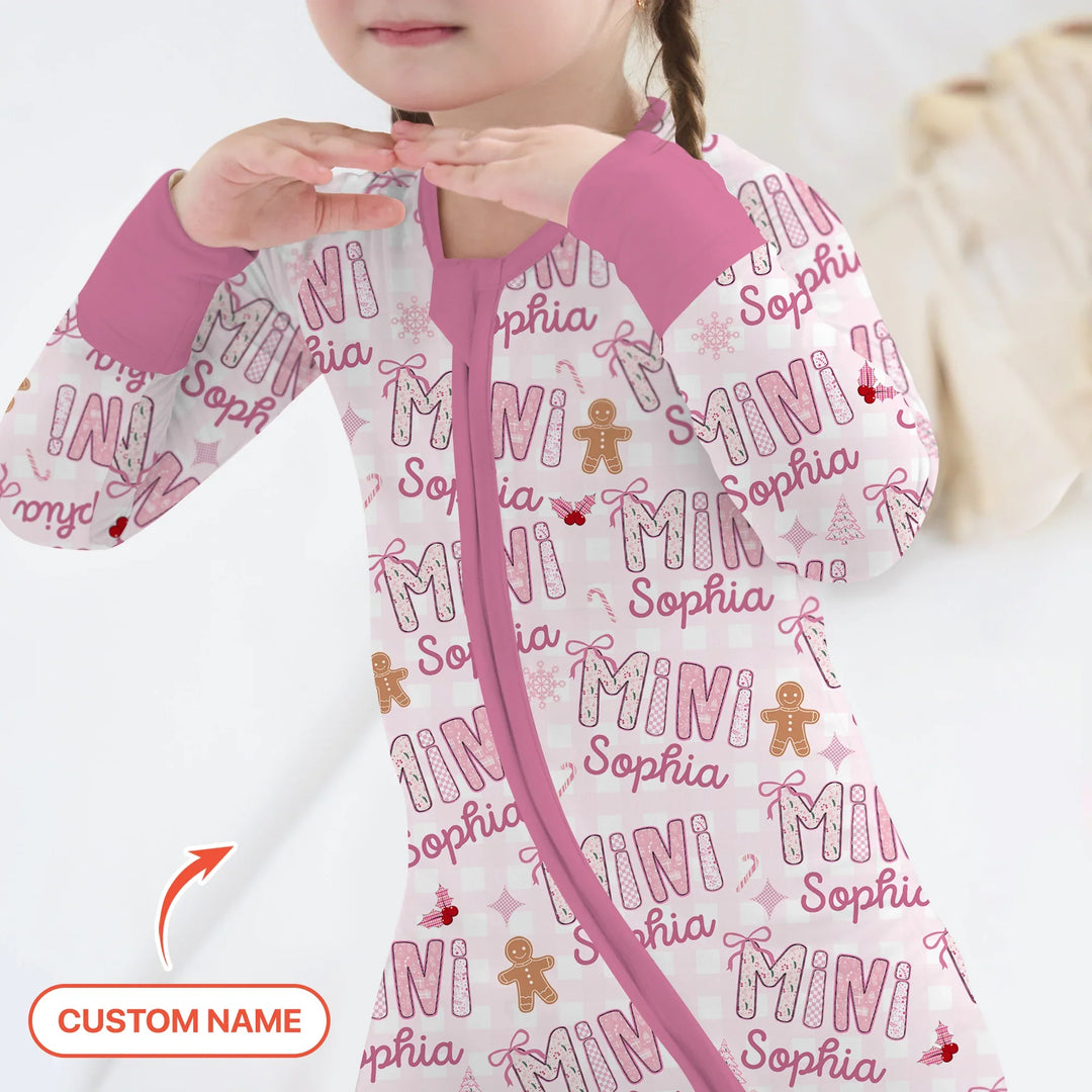 Custom Name Mama Mini Matching Christmas Convertible Zippy (Pink) , Custom Name Mama Mini Matching Christmas Convertible Zippy (Pink) - 0-3M