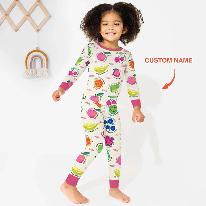 Fruit Of The Spirit Custom Name Two Piece Long Sleeve Pajama Set , Fruit Of The Spirit Custom Name Two Piece Long Sleeve Pajama Set - 12-18M
